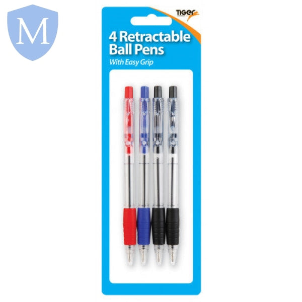 Retractable Ball Point Pens Pack 4 Stationery Essential