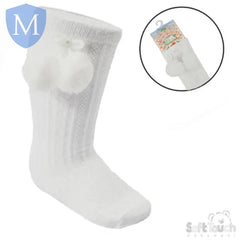'Elegance' Plain Knee Length Sock with Pom-Pom (S355) (Baby Socks) Mansuri