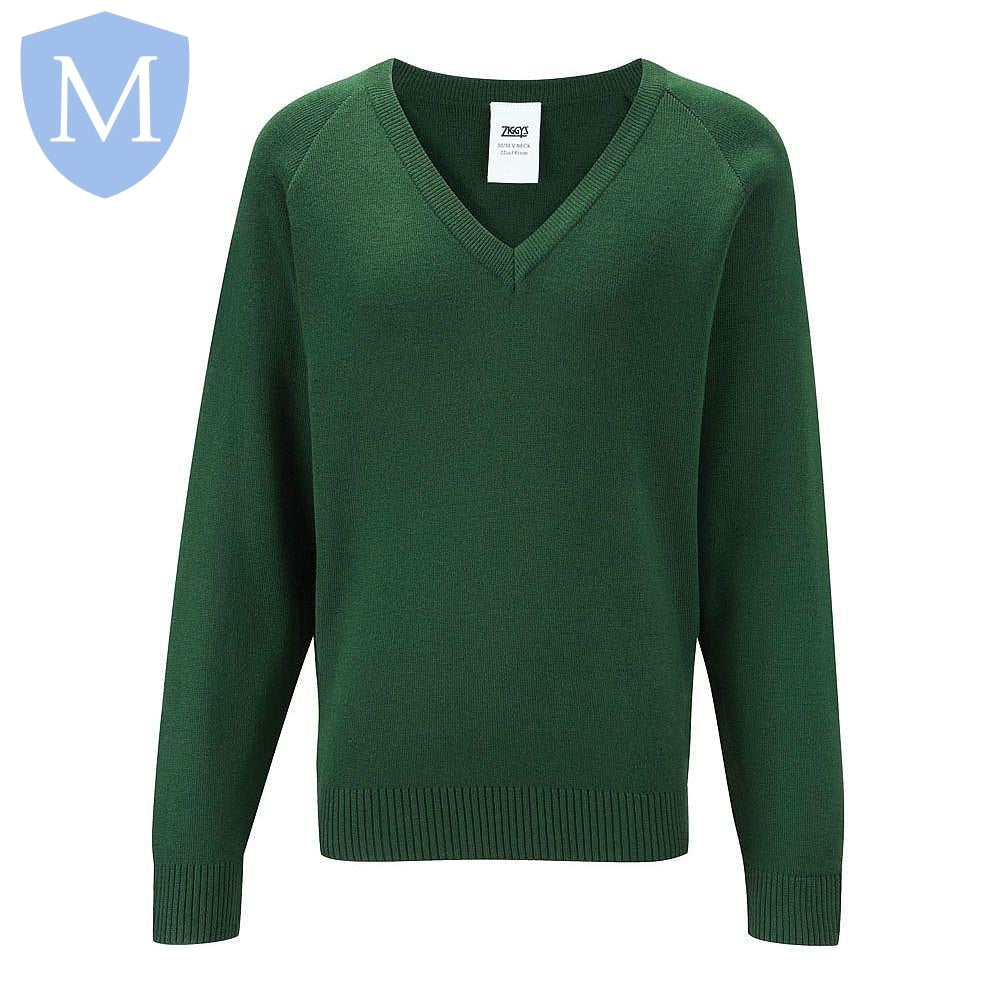 Plain Knitted V-neck Jumpers Bottle Green School Uniform from