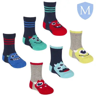 Boys 3-Pack Cotton Rich Ankle Socks - Monster (44B863) (Baby Socks) Tick Tock