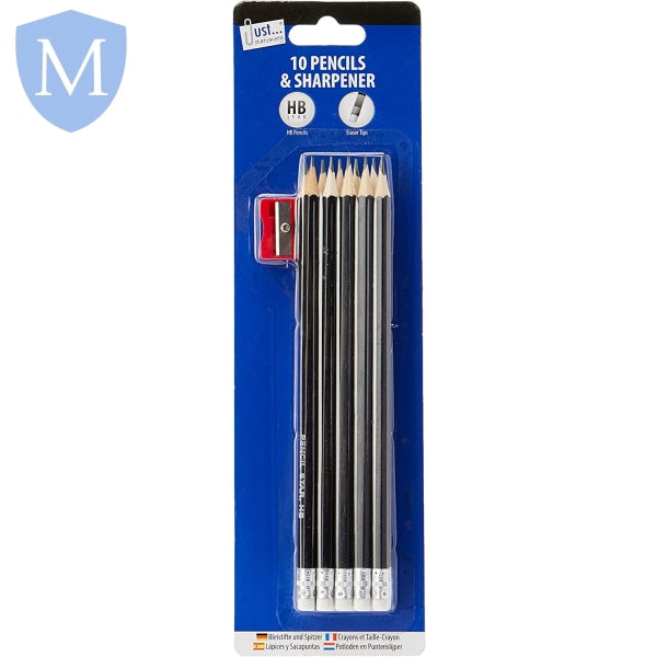 10 Pencils & Sharpener Set (Stationery Essential) Mansuri