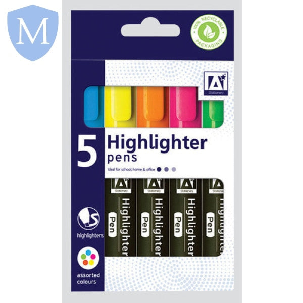 5 Pack Highlighter Pens (Stationery Essential) Mansuri