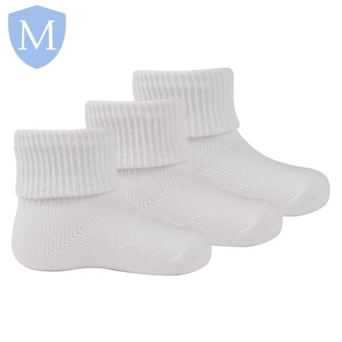 Baby 3 Pack Plain White Turn Over Socks (44B267) (Baby Socks) Tick Tock