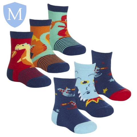 Baby Boys 3 Pack Cotton Rich Design Ankle Socks (44B953) (Baby Socks) Tick Tock