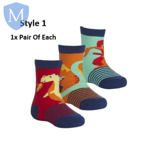 Baby Boys 3 Pack Cotton Rich Design Ankle Socks (44B953) (Baby Socks) Tick Tock