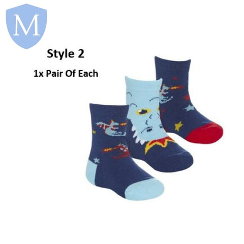 Baby Boys 3 Pack Cotton Rich Design Ankle Socks (44B953) (Baby Socks) Tick Tock