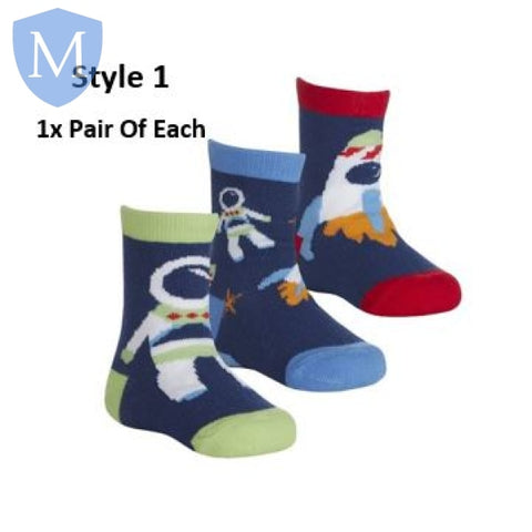 Baby Boys 3 Pack Cotton Rich Design Ankle Socks (44B955) (Baby Socks) Tick Tock