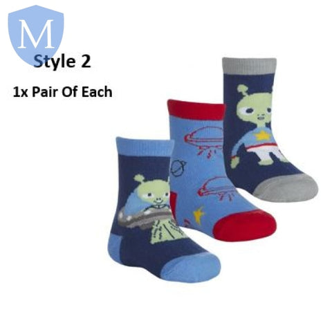 Baby Boys 3 Pack Cotton Rich Design Ankle Socks (44B955) (Baby Socks) Tick Tock