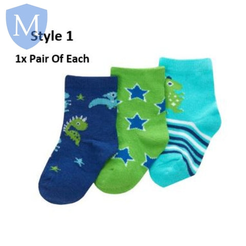 Baby Boys 3 Pack Cotton Rich Design Ankle Socks (44B973) (Baby Socks) Tick Tock