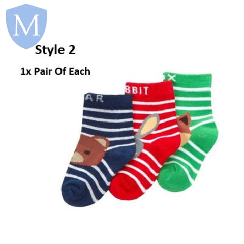 Baby Boys 3 Pack Cotton Rich Design Ankle Socks (44B973) (Baby Socks) Tick Tock