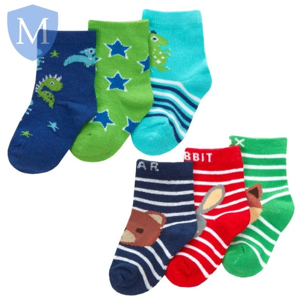 Baby Boys 3 Pack Cotton Rich Design Ankle Socks (44B973) (Baby Socks) Tick Tock