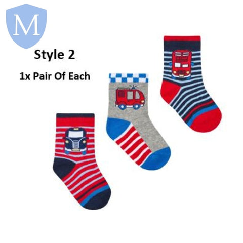 Baby Boys 3 Pack Cotton Rich Vehicles Design Ankle Socks (44B788) (Baby Socks) Mansuri