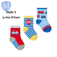 Baby Boys 3 Pack Cotton Rich Vehicles Design Ankle Socks (44B788) (Baby Socks) Mansuri