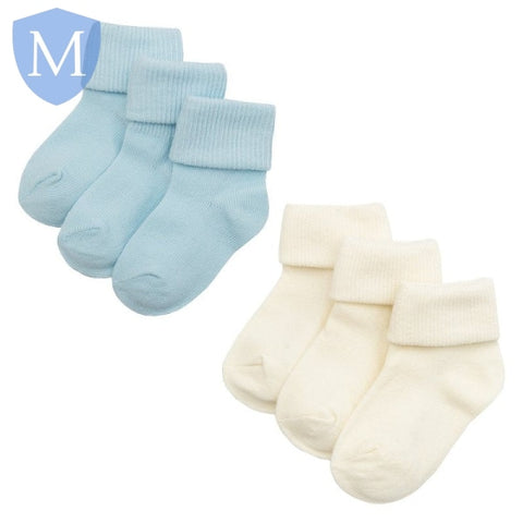 Baby Boys 3 Pack Plain Turn Over Socks (44B458) (Baby Socks) Tick Tock