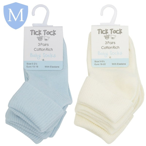 Baby Boys 3 Pack Plain Turn Over Socks (44B458) (Baby Socks) Tick Tock