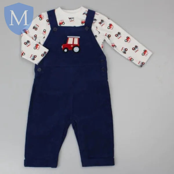 Baby Boys Corduroy Dungaree & Top- Tractors (F12425) (Baby Boys Fashionwear) Mansuri