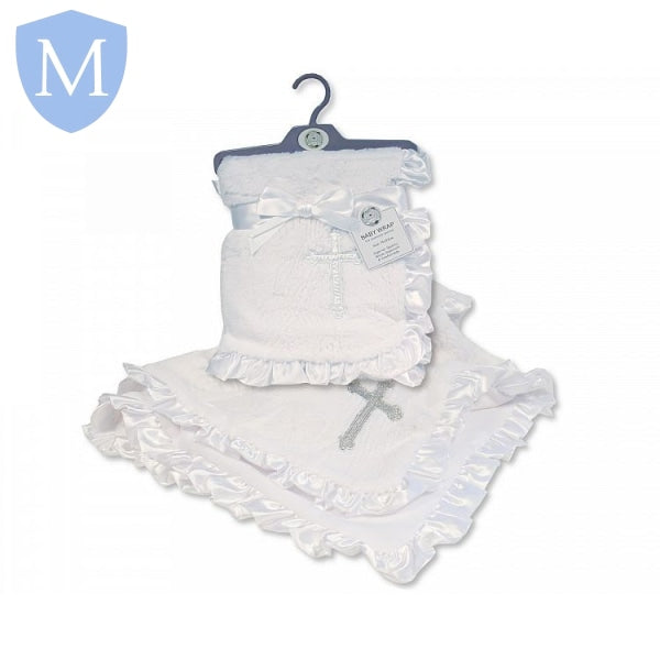 Baby Christening Wrap with Satin Lace Border & Cross (Baby Wrap) (Baby Shawl) Mansuri