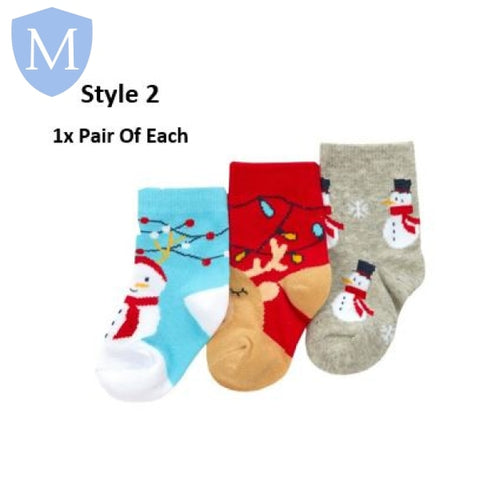 Baby Christmas 3 Pack Cotton Rich Design Ankle Socks (44B969) (Baby Socks) Tick Tock