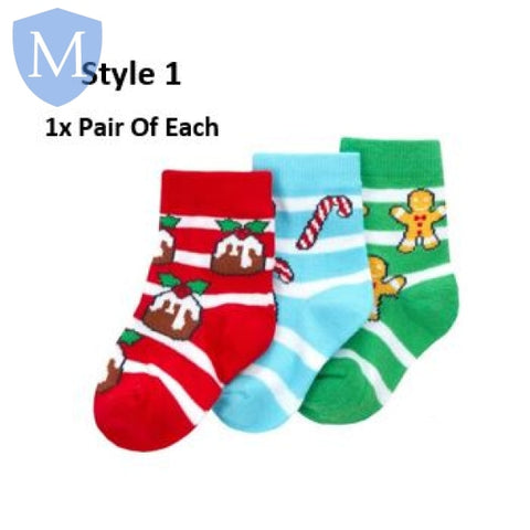 Baby Christmas 3 Pack Cotton Rich Design Ankle Socks (44B969) (Baby Socks) Tick Tock