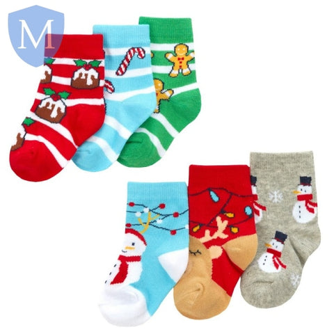 Baby Christmas 3 Pack Cotton Rich Design Ankle Socks (44B969) (Baby Socks) Tick Tock