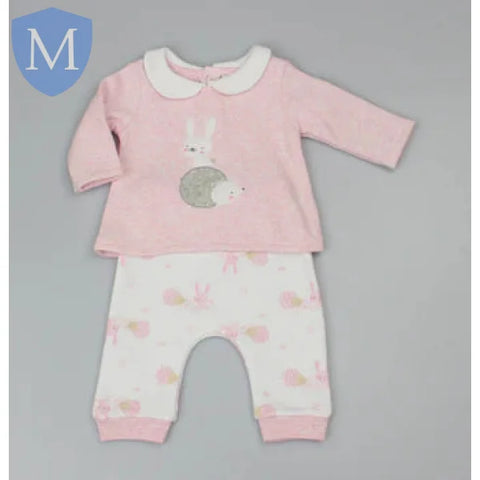 Baby Girls 2pc Pink Marl Fleece Top & All Over Print Trouser Forest Friends (WF1719) (Baby Girls Fashionwear) Mansuri