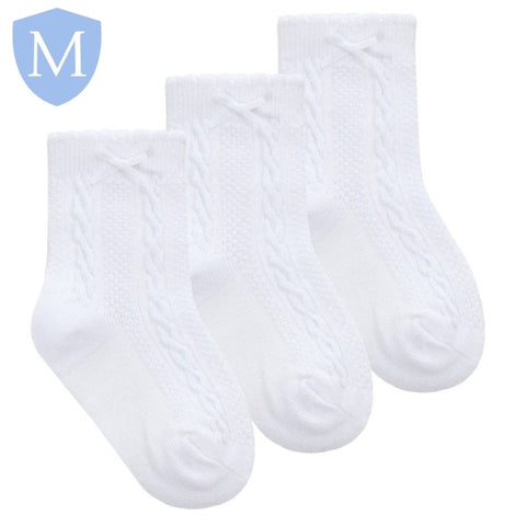 Baby Girls 3 Pack Cable/Bow Socks - White (44B964) (Baby Socks) Tick Tock