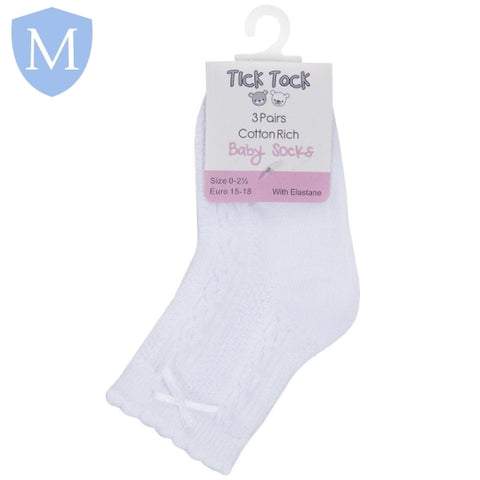 Baby Girls 3 Pack Cable/Bow Socks - White (44B964) (Baby Socks) Tick Tock