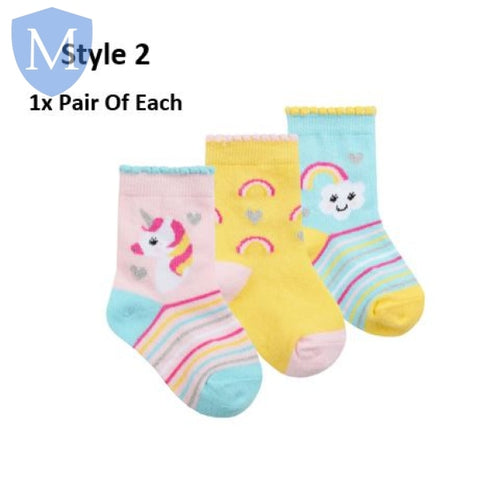 Baby Girls 3 Pack Cotton Rich Design Ankle Socks (44B919) (Baby Socks) Tick Tock