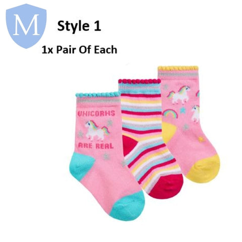 Baby Girls 3 Pack Cotton Rich Design Ankle Socks (44B919) (Baby Socks) Tick Tock