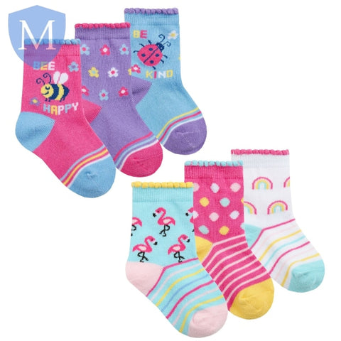 Baby Girls 3 Pack Cotton Rich Design Ankle Socks (44B923) (Baby Socks) Tick Tock