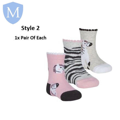Baby Girls 3 Pack Cotton Rich Design Ankle Socks (44B957) (Baby Socks) Tick Tock