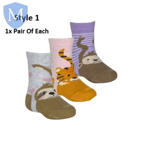 Baby Girls 3 Pack Cotton Rich Design Ankle Socks (44B957) (Baby Socks) Tick Tock