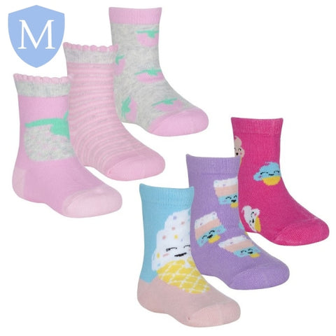 Baby Girls 3 Pack Cotton Rich Design Ankle Socks (44B959) (Baby Socks) Tick Tock