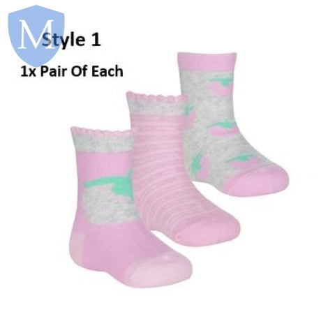 Baby Girls 3 Pack Cotton Rich Design Ankle Socks (44B959) (Baby Socks) Tick Tock