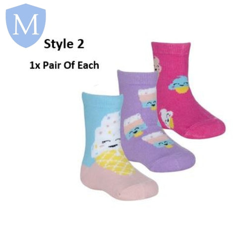 Baby Girls 3 Pack Cotton Rich Design Ankle Socks (44B959) (Baby Socks) Tick Tock