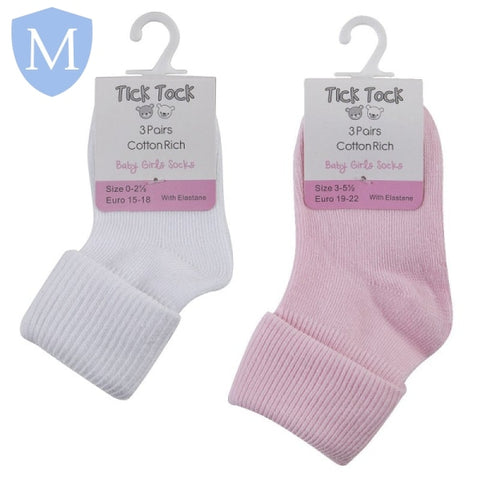 Baby Girls 3 Pack Plain Turn Over Socks (44B076) (Baby Socks) Tick Tock