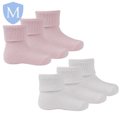 Baby Girls 3 Pack Plain Turn Over Socks (44B076) (Baby Socks) Tick Tock