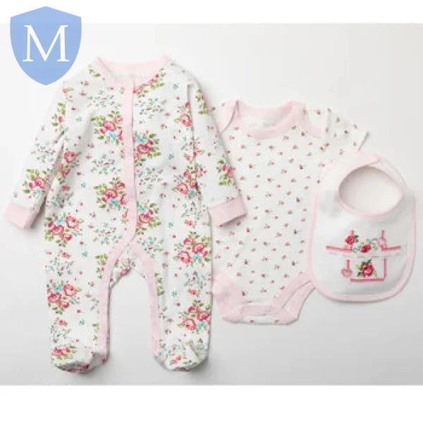 Baby Girls 3pc All in One Set - Cream/Floral (W23922) (Baby Girls Gift Set) Mansuri