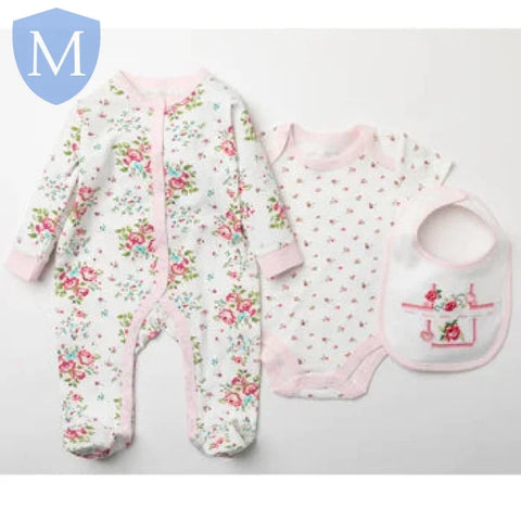 Baby Girls 3pc All in One Set - Cream/Floral (W23922) (Baby Girls Gift Set) Mansuri