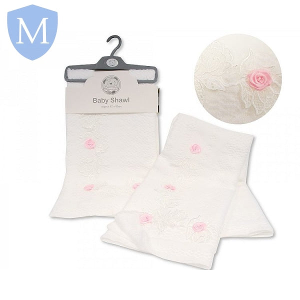 Baby Shawl with Lace and Rosebuds (BW110090) (Baby Shawl) Mansuri