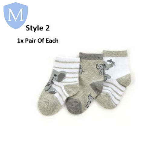 Baby Unisex 3 Pack Cotton Rich Design Ankle Socks (44B971) (Baby Socks) Tick Tock