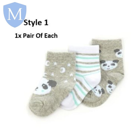 Baby Unisex 3 Pack Cotton Rich Design Ankle Socks (44B971) (Baby Socks) Tick Tock