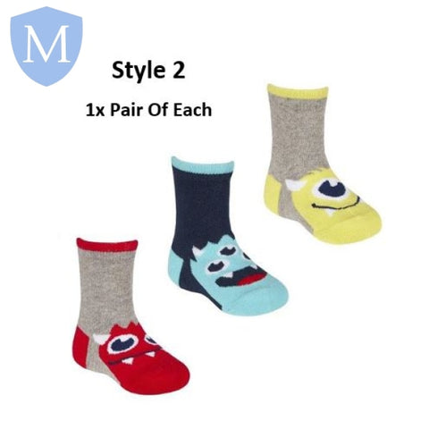 Boys 3-Pack Cotton Rich Ankle Socks - Monster (44B863) (Baby Socks) Tick Tock