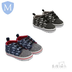 Chevron Twill Shoes With Elephant Print (B2278) (Baby Shoes) Mansuri