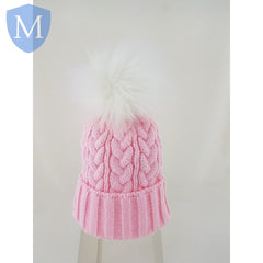 Cuff Pattern Knitted Faux Pom Hat (6131) (Baby Hats) Mansuri