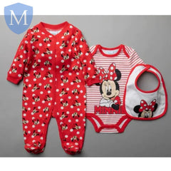Disney 3 Piece Minnie Mouse All In one, Bodysuit & Bib (T20654) (Baby Girls Gift Set) Mansuri