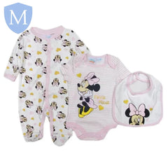 Disney 3 Piece Minnie Mouse All In one, Bodysuit & Bib (T20655) (Baby Girl Gift Set) Mansuri