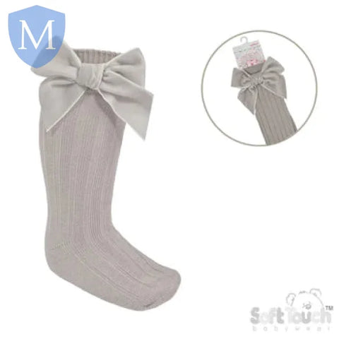 Elegance 2 - Ribbed Knee Length Socks with Velvet Bow (S360) (Baby Socks) Mansuri