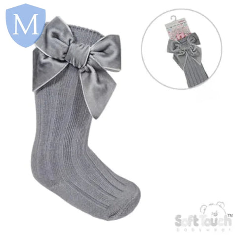 Elegance 2 - Ribbed Knee Length Socks with Velvet Bow (S360) (Baby Socks) Mansuri