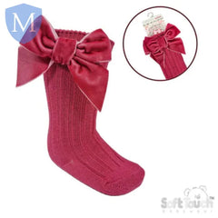 Elegance 2 - Ribbed Knee Length Socks with Velvet Bow (S360) (Baby Socks) Mansuri